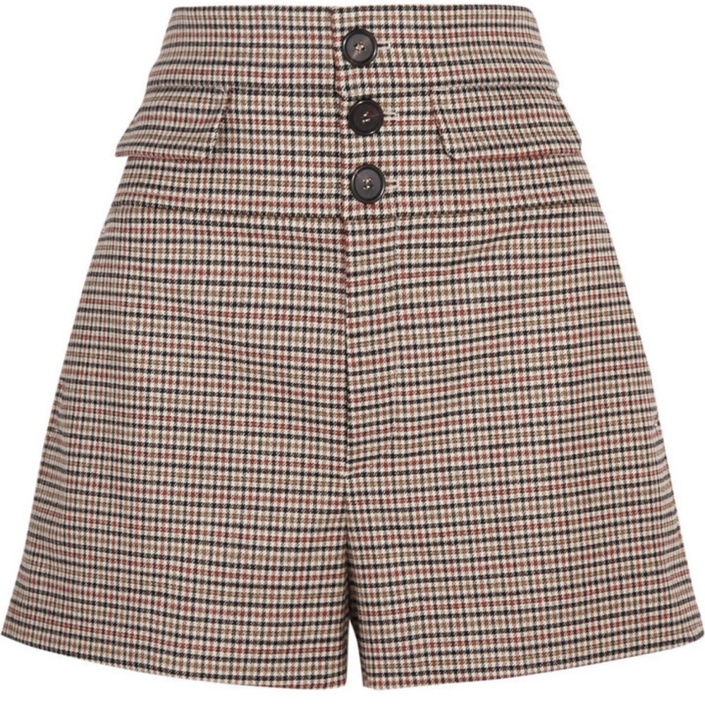 Chloe High Rise Houndstooth Wool Blend Tweed Shorts size 36